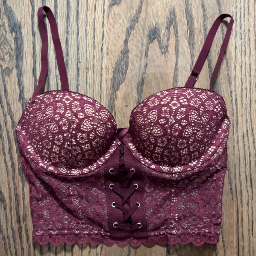 Victoria's Secret Lace Corset Bralette in Burgundy